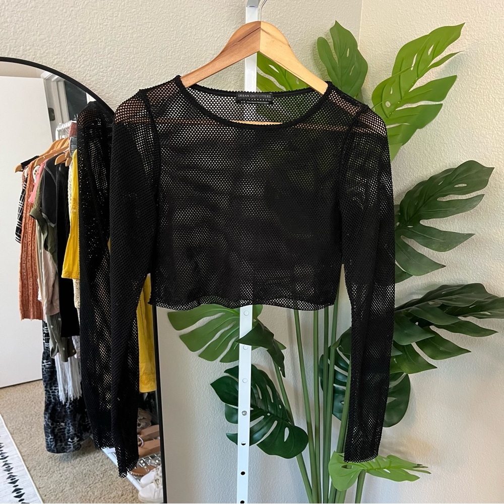 Urban Outfitters Black Mesh Long Sleeve Top